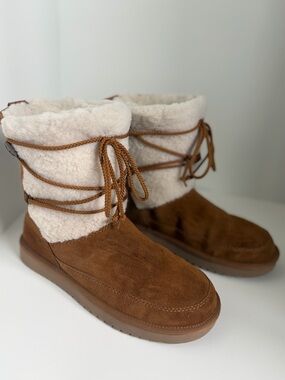 Koolaburra by Ugg Chestnut Suede Shearling Lace-Up Michon Winter Boots Size 10